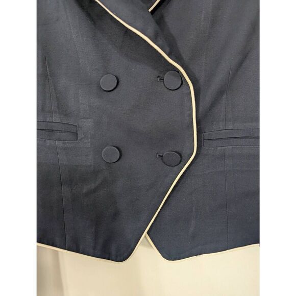 Frame Piped‎ Cropped Blazer women's 6 navy blue double breasted - Picture 6 of 9